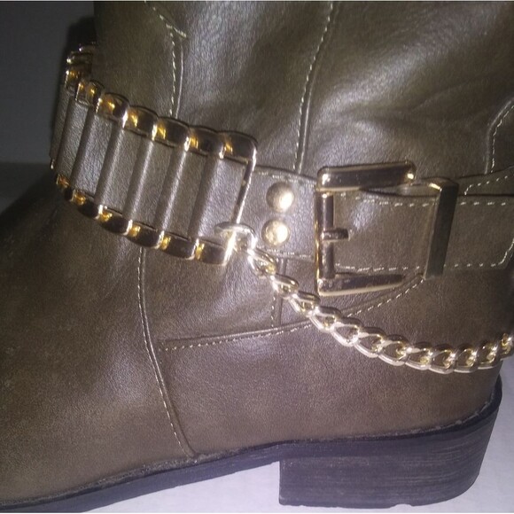 BUCCO Boots Olive Gold Chain & Buckle Size 7.5 - Picture 5 of 7